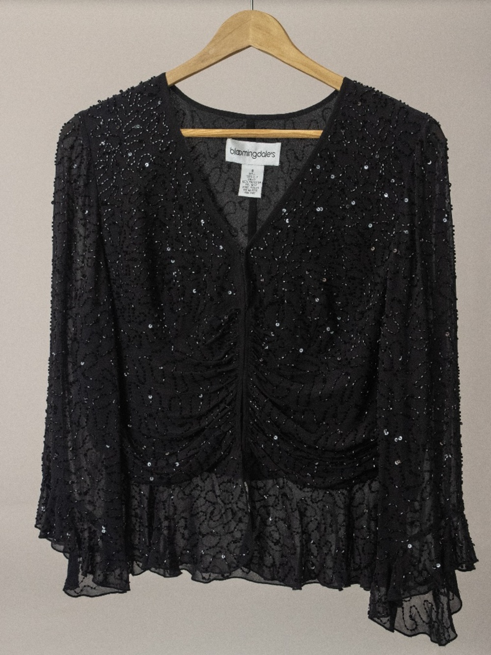 Bloomingdale's Vintage Silk Black Sequence Top